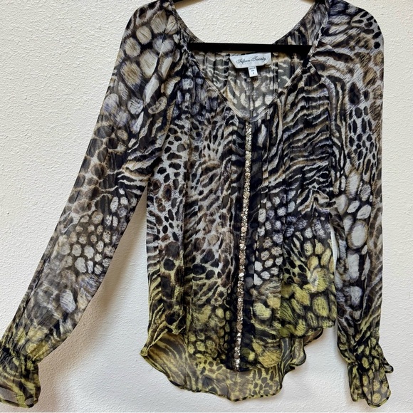 Fifteen Twenty Tops - Fifteen-twenty Animal Print Sheer silk Blouse with embellishment